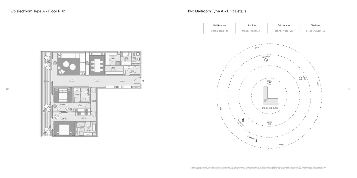 Floor plans: 2 bedrooms, with maid's room and guest bathroom